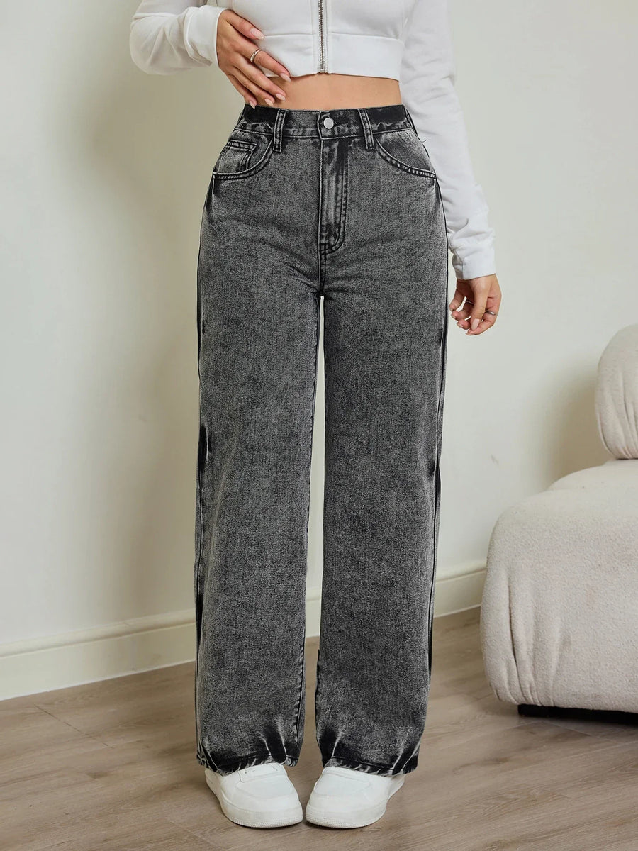 Alwanova Tie-Dye High-Waist Straight Jeans