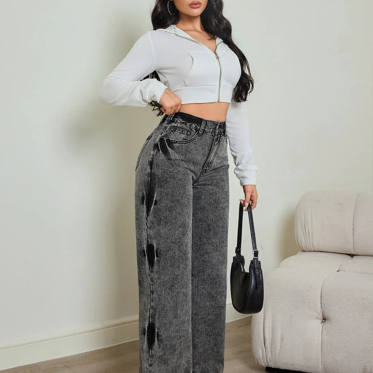 Alwanova Tie-Dye High-Waist Straight Jeans