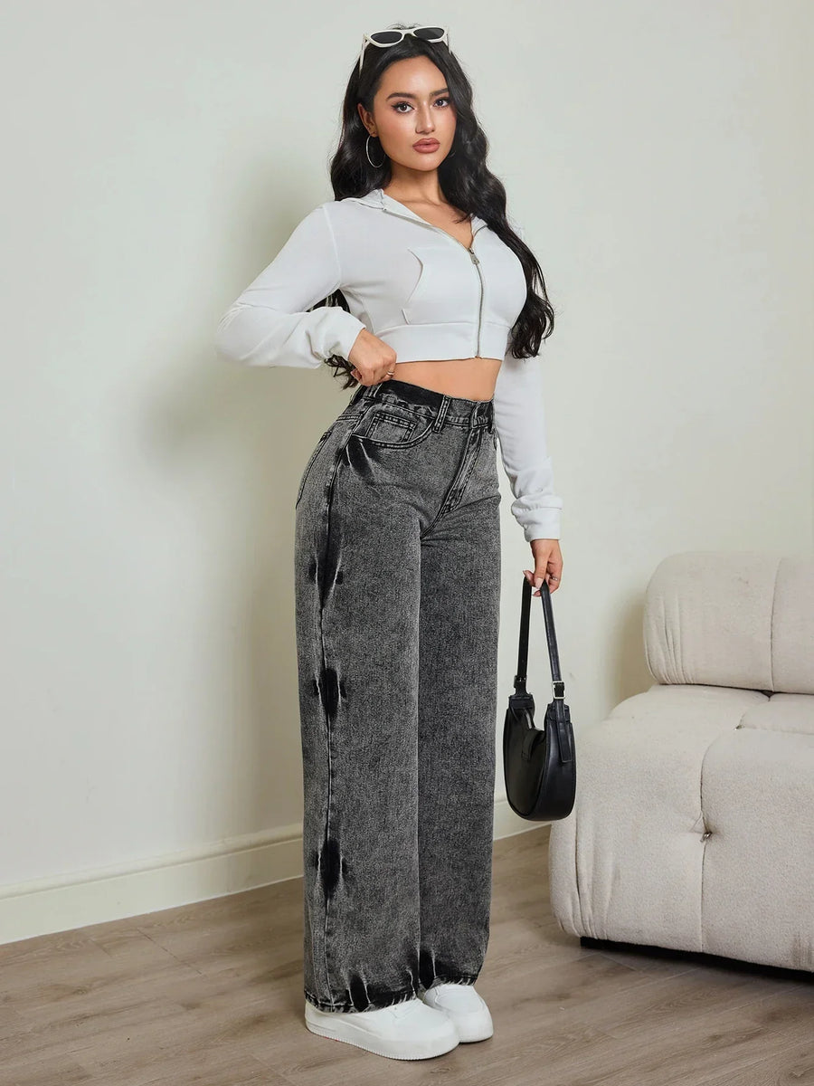 Alwanova Tie-Dye High-Waist Straight Jeans