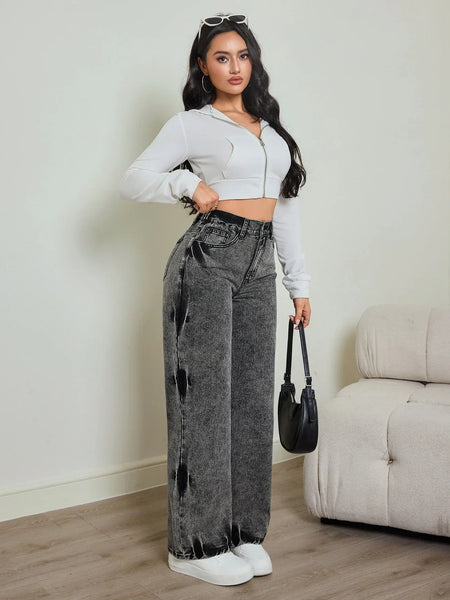 Alwanova Tie-Dye High-Waist Straight Jeans