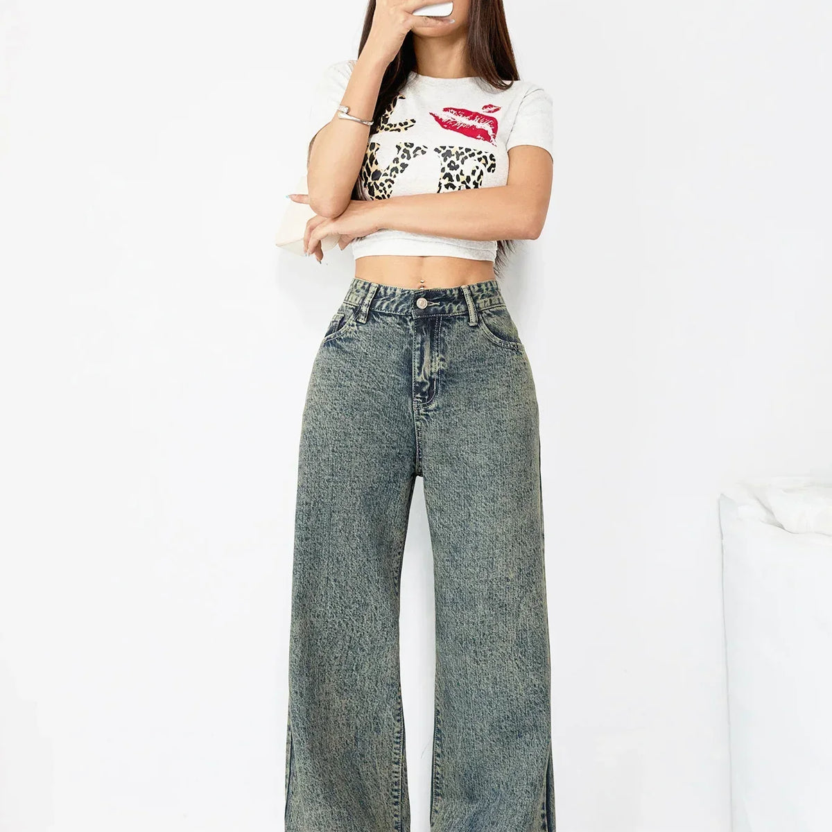 Alwanova Vintage Wide-Leg Denim Jeans