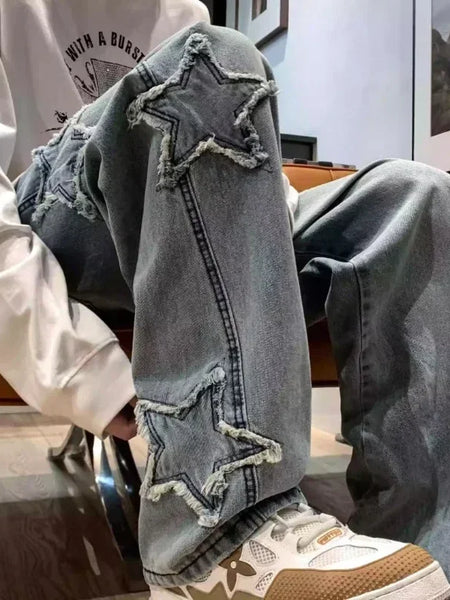 Alwanova Men's Star Embroidered Loose Jeans