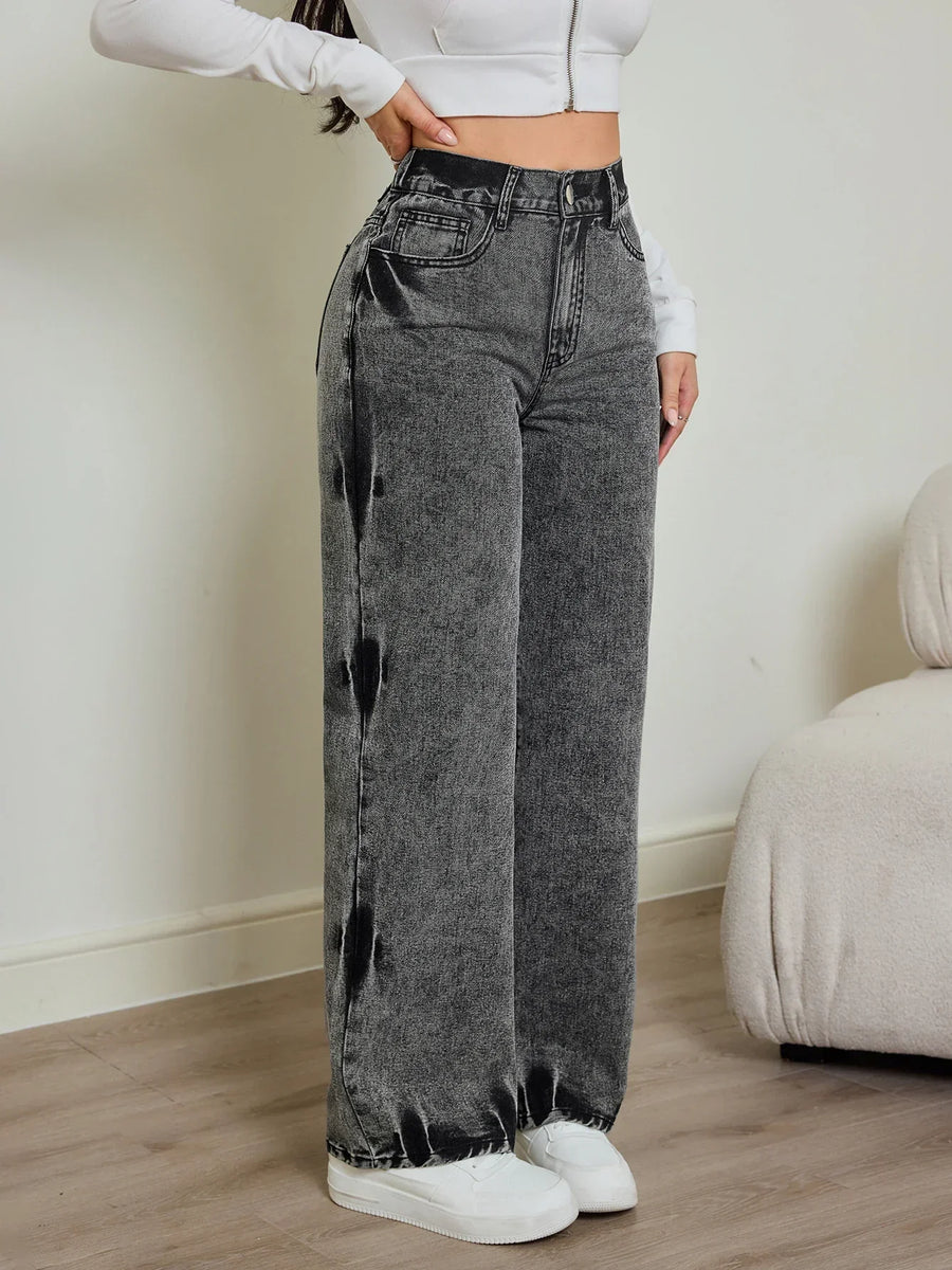 Alwanova Tie-Dye High-Waist Straight Jeans