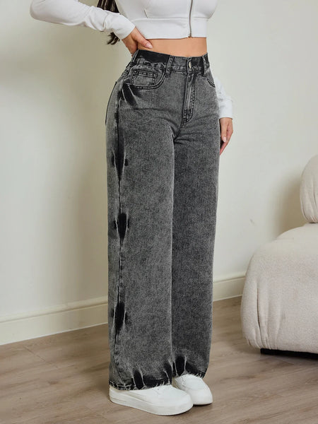 Alwanova Tie-Dye High-Waist Straight Jeans