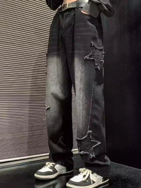 Alwanova Men's Star Embroidered Loose Jeans