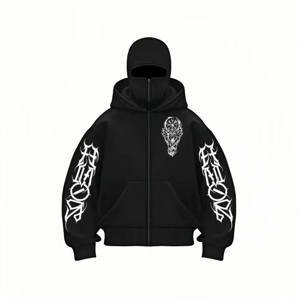 Alwanova Y2K Double-Hat Zip Hoodie
