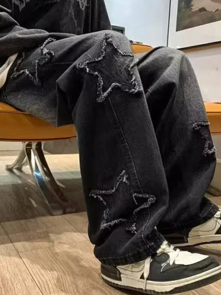 Alwanova Men's Star Embroidered Loose Jeans