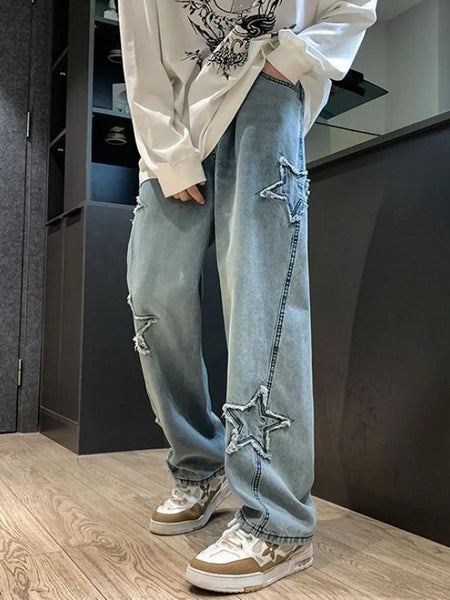 Alwanova Men's Star Embroidered Loose Jeans