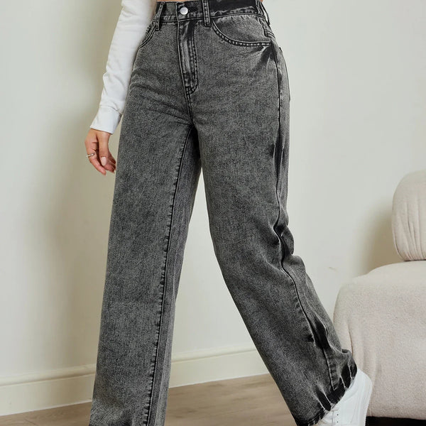 Alwanova Tie-Dye High-Waist Straight Jeans