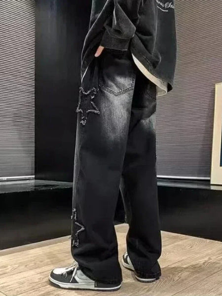 Alwanova Men's Star Embroidered Loose Jeans