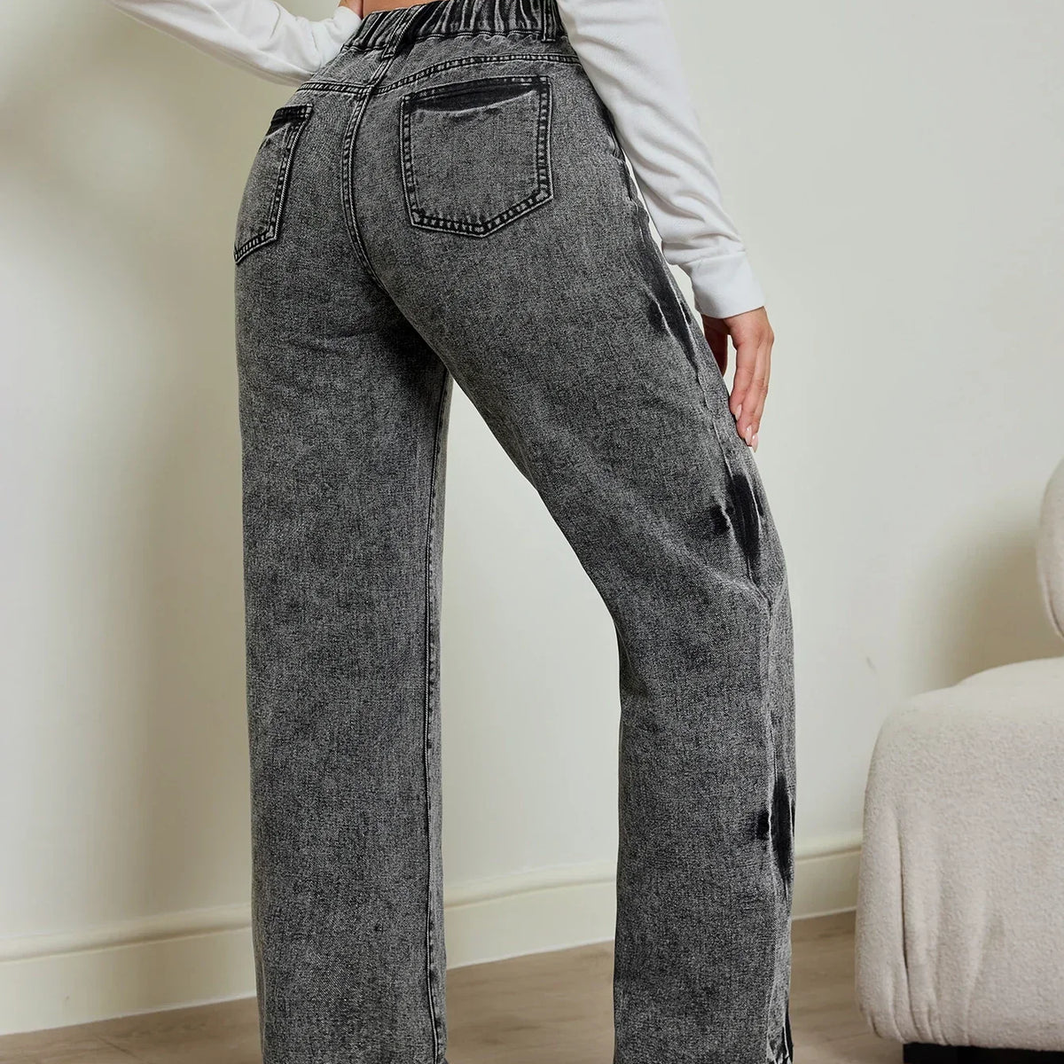 Alwanova Tie-Dye High-Waist Straight Jeans