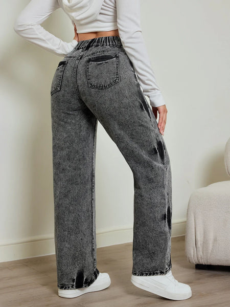 Alwanova Tie-Dye High-Waist Straight Jeans