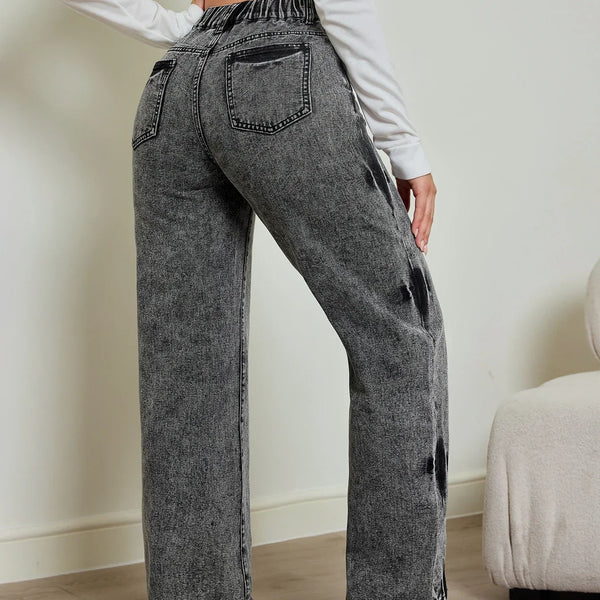 Alwanova Tie-Dye High-Waist Straight Jeans