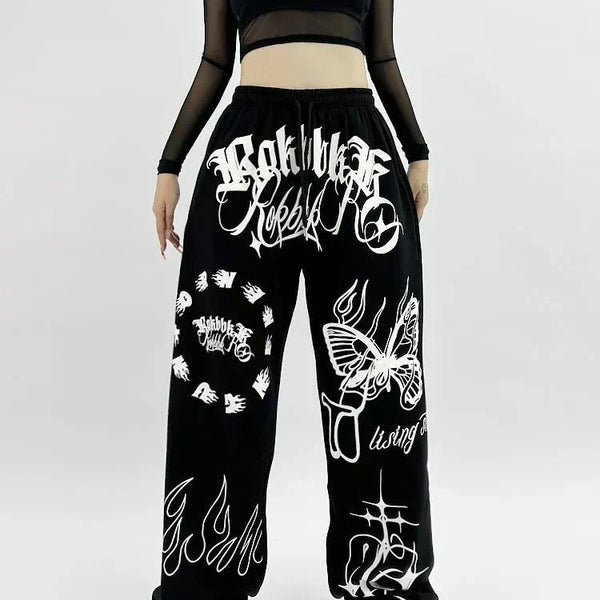 Butterfly Letter Print Pants - WICHUW LTD