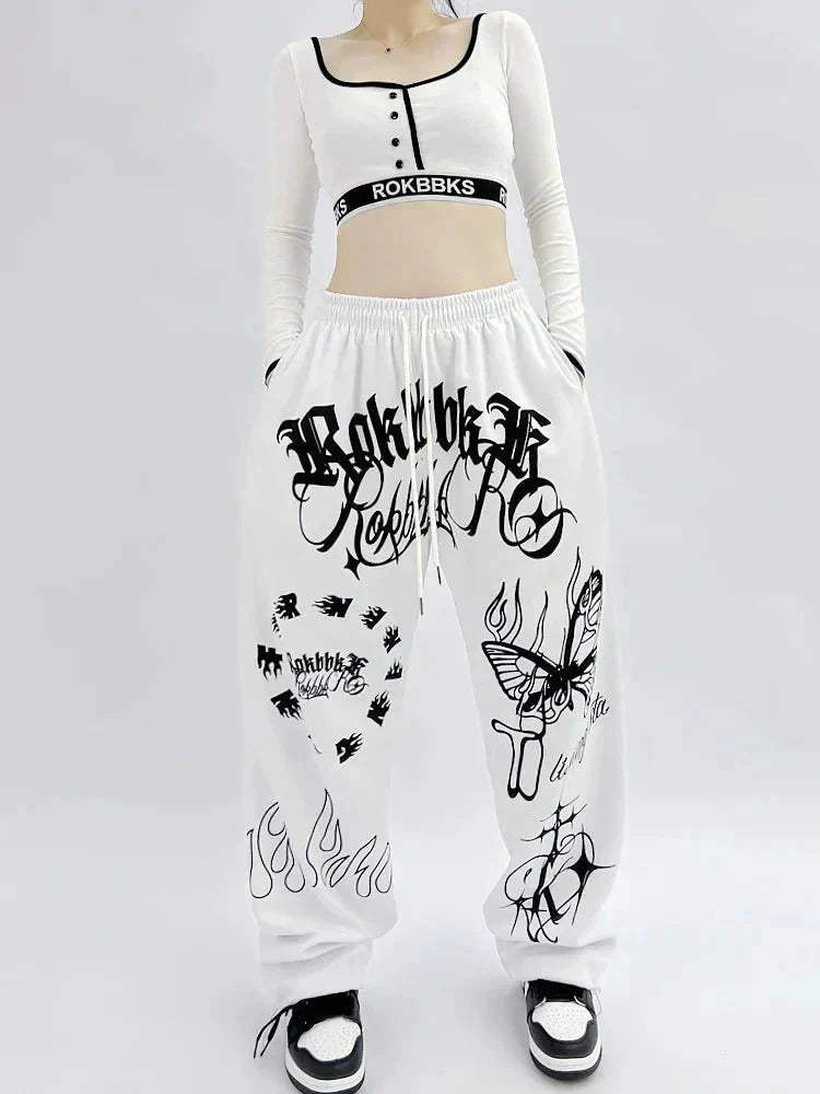 Butterfly Letter Print Pants - WICHUW LTD