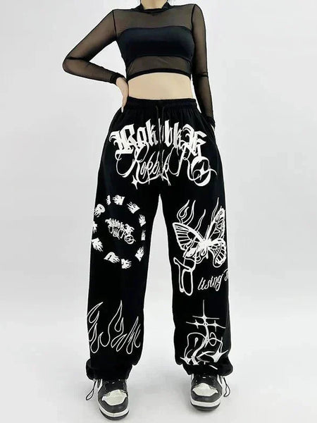 Butterfly Letter Print Pants - WICHUW LTD