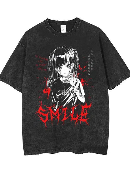 Retro Anime Printed Washed Tee - Wichuw